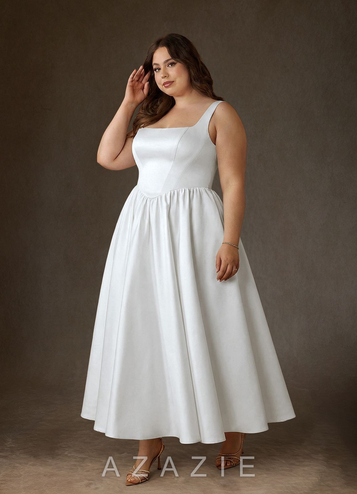 Azazie Verina Diamond White A-Line with Pockets Satin Dress