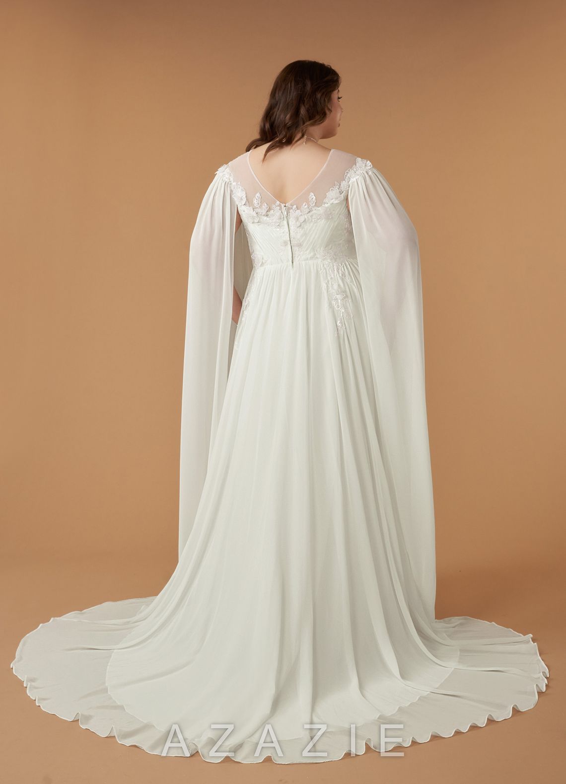 Azazie Linnea Wedding Dress Cream A-Line Scoop Chiffon Dress cream