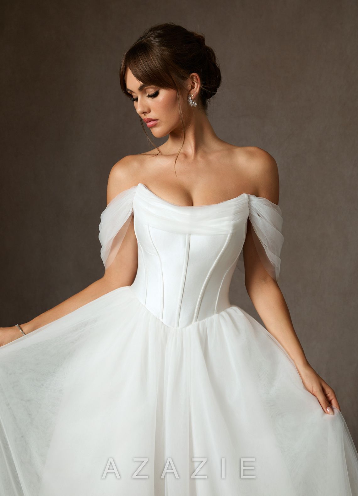 Azazie Adalyn Diamond White Ball-Gown Tulle Dress diamond_white
