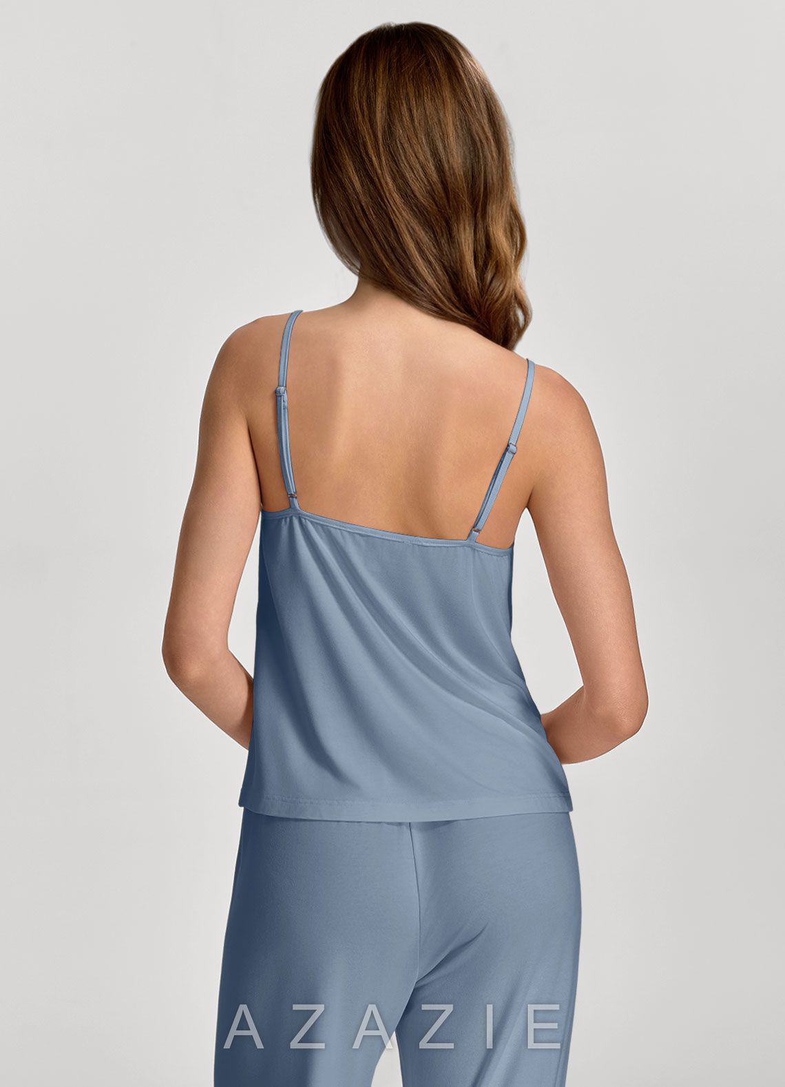 Soft Rayon Lace Trim Cami & Wide-Leg Pants Pajama Set  dusty_blue