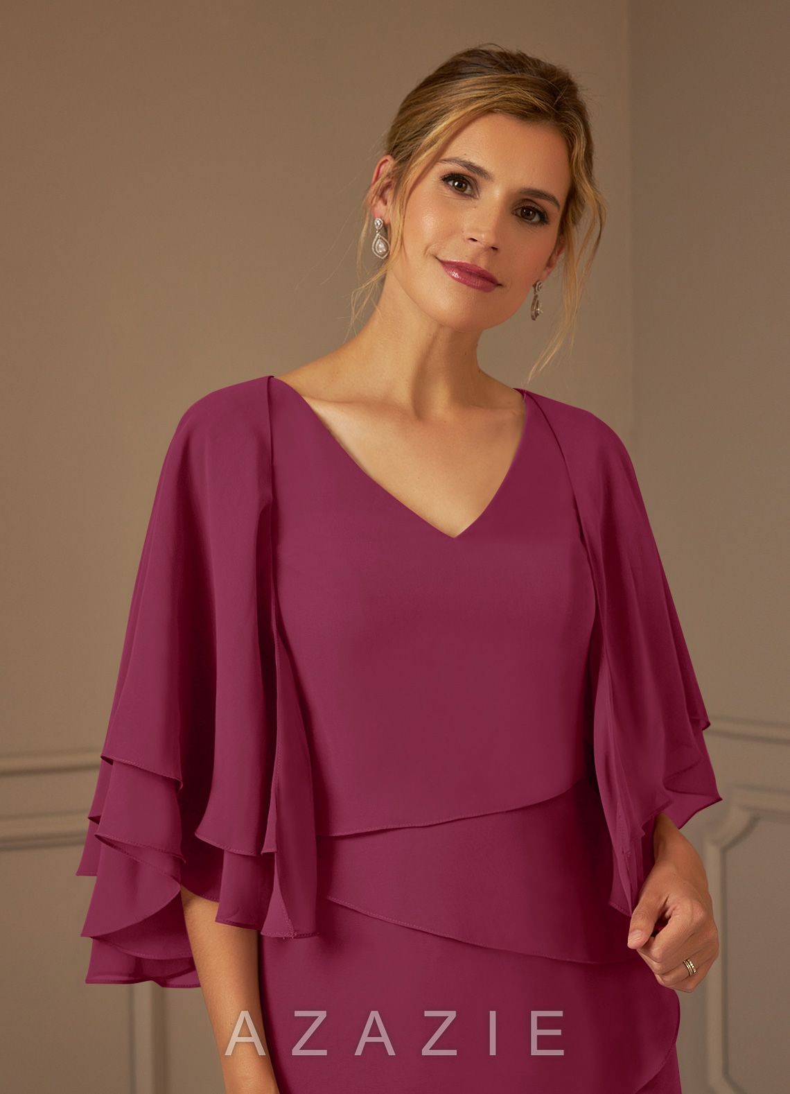 Azazie OHara Mulberry A-Line V-Neck Chiffon Dress mulberry