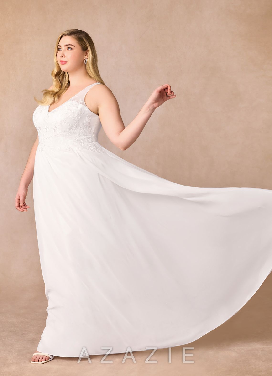 Azazie Carmella Wedding Dress Diamond White A-Line Sequins Chiffon Dress diamond_white