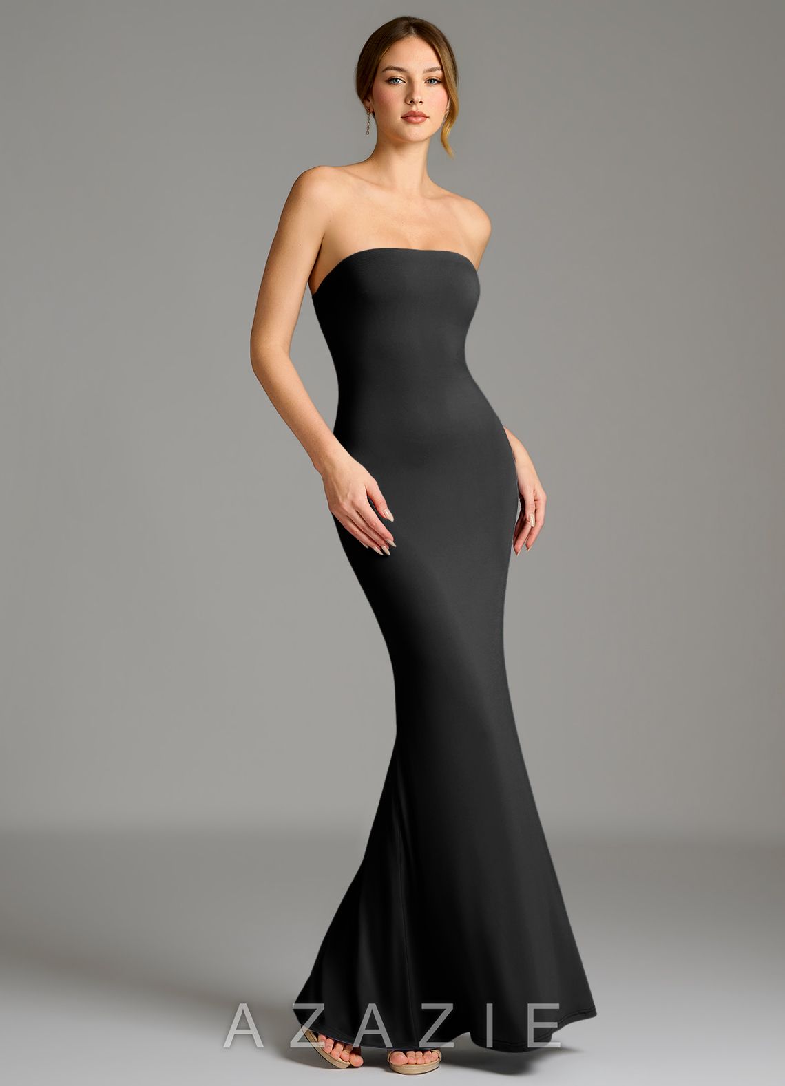 Azazie Shaniya Black Mermaid Strapless Premium Stretch Jersey Dress black