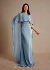 Azazie Milfred Dusty Blue Sheath Boatneck Stretch Satin Dress dusty_blue