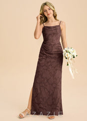 Azazie Mai Junior Espresso Sheath Pleated Floral Burnout Dress espresso