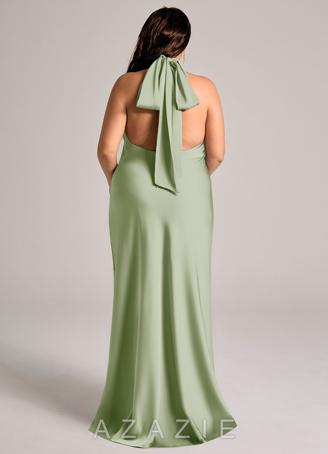 Azazie Velli Dusty Sage Mermaid High Neck Stretch Satin Dress dusty_sage