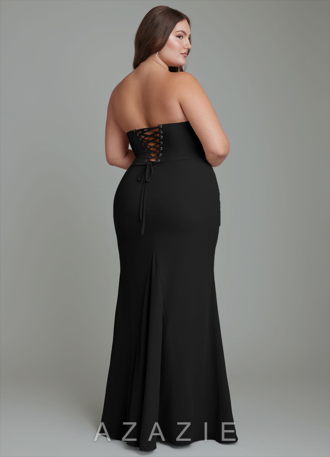 Azazie Sorrel Black Mermaid Corset Chiffon Dress black
