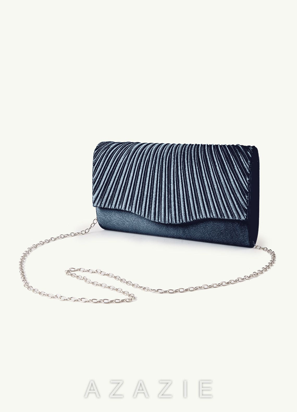 Matching Color Pleated Metallic Satin Envelope Clutch  dark_navy