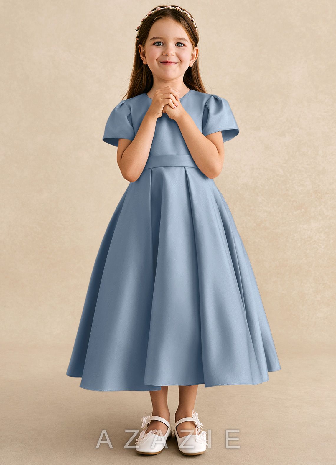 Azazie Princess Dusty Blue A-Line Pleated Matte Satin Dress dusty_blue