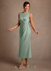 Azazie Mazhe Agave A-Line Pleated Stretch Satin Dress agave