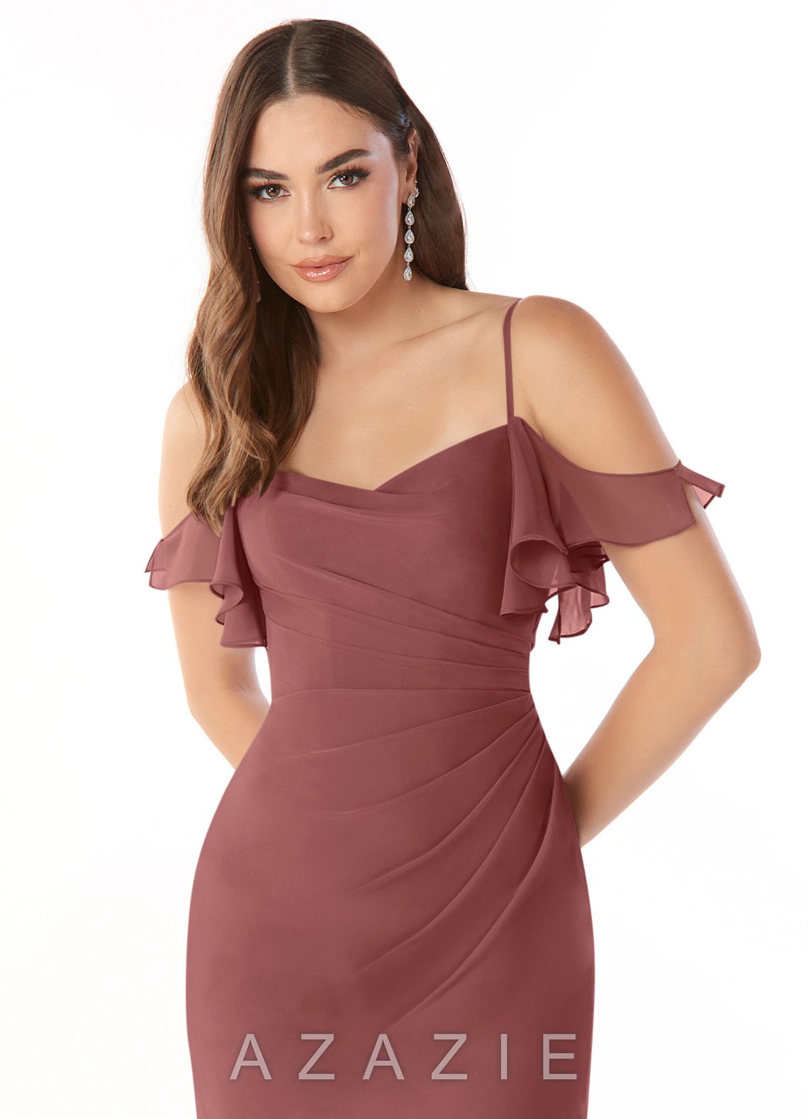 Azazie Emeralda Amethyst Sheath Off the Shoulder Chiffon Dress amethyst
