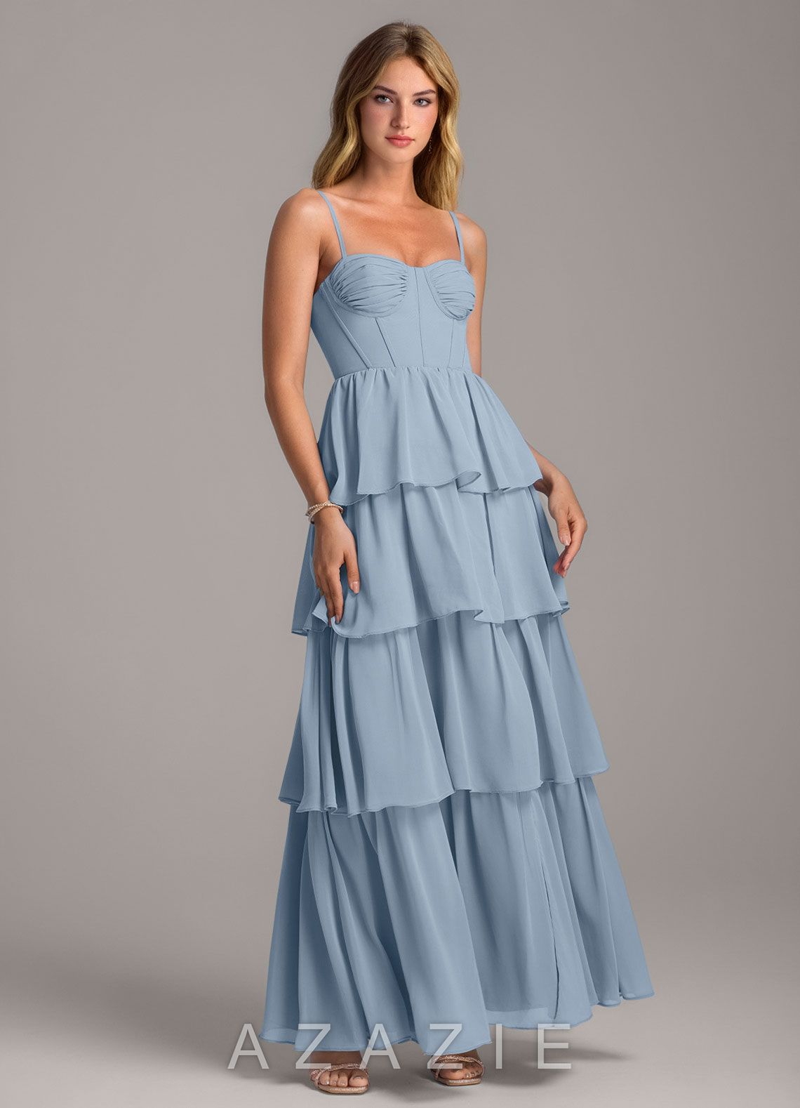 Azazie Alanna Dusty Blue A-Line Sweetheart Neckline Chiffon Dress
