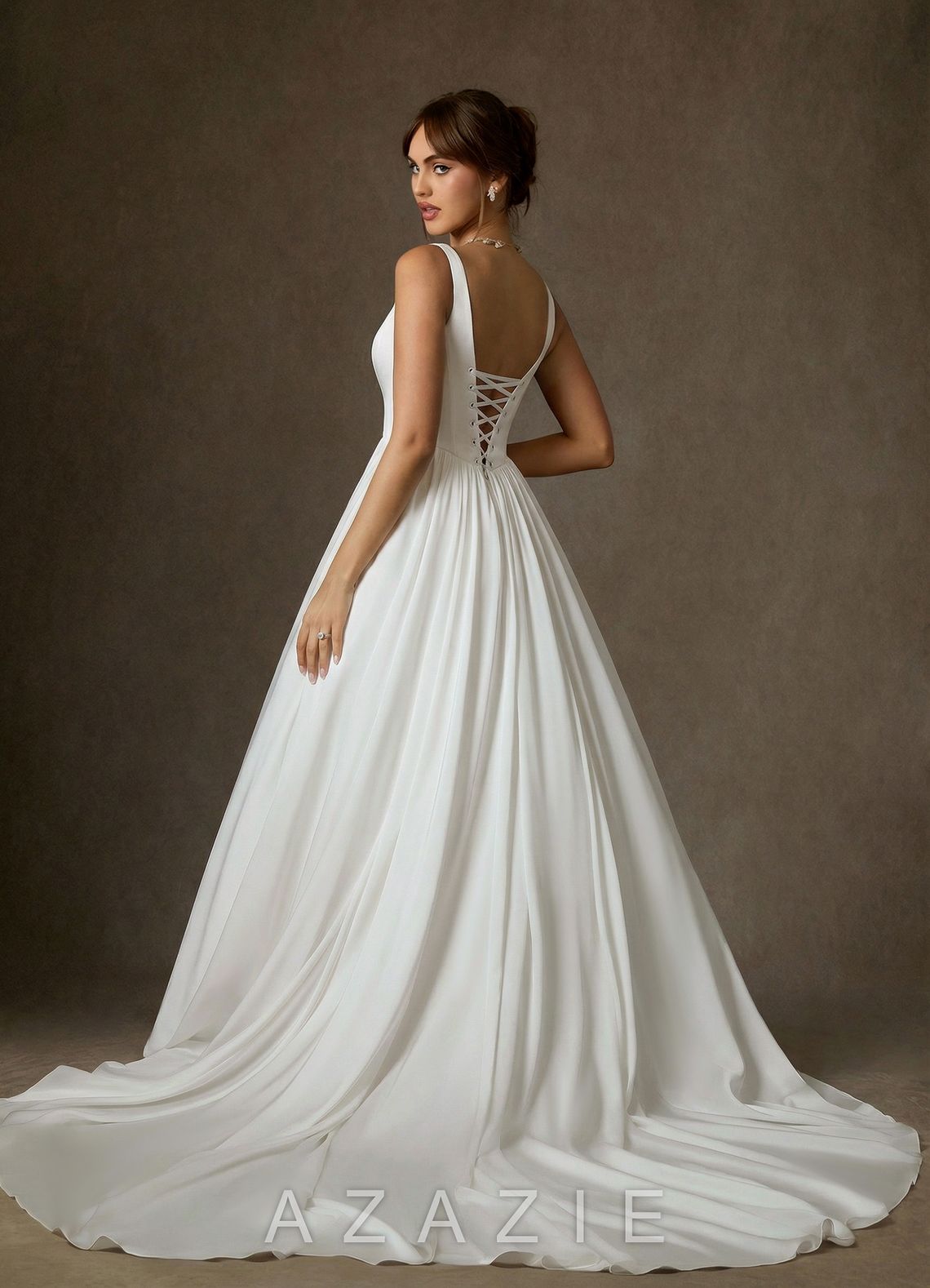 Azazie Cyanne Diamond White Ball-Gown with Pockets Stretch Satin Dress diamond_white