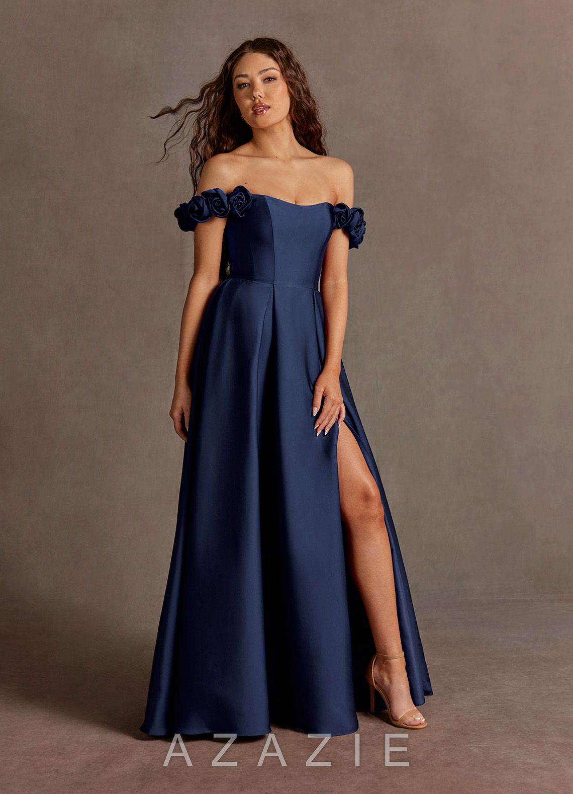 Azazie Romance {color} Rose Straps Gown  navy_#ny134188