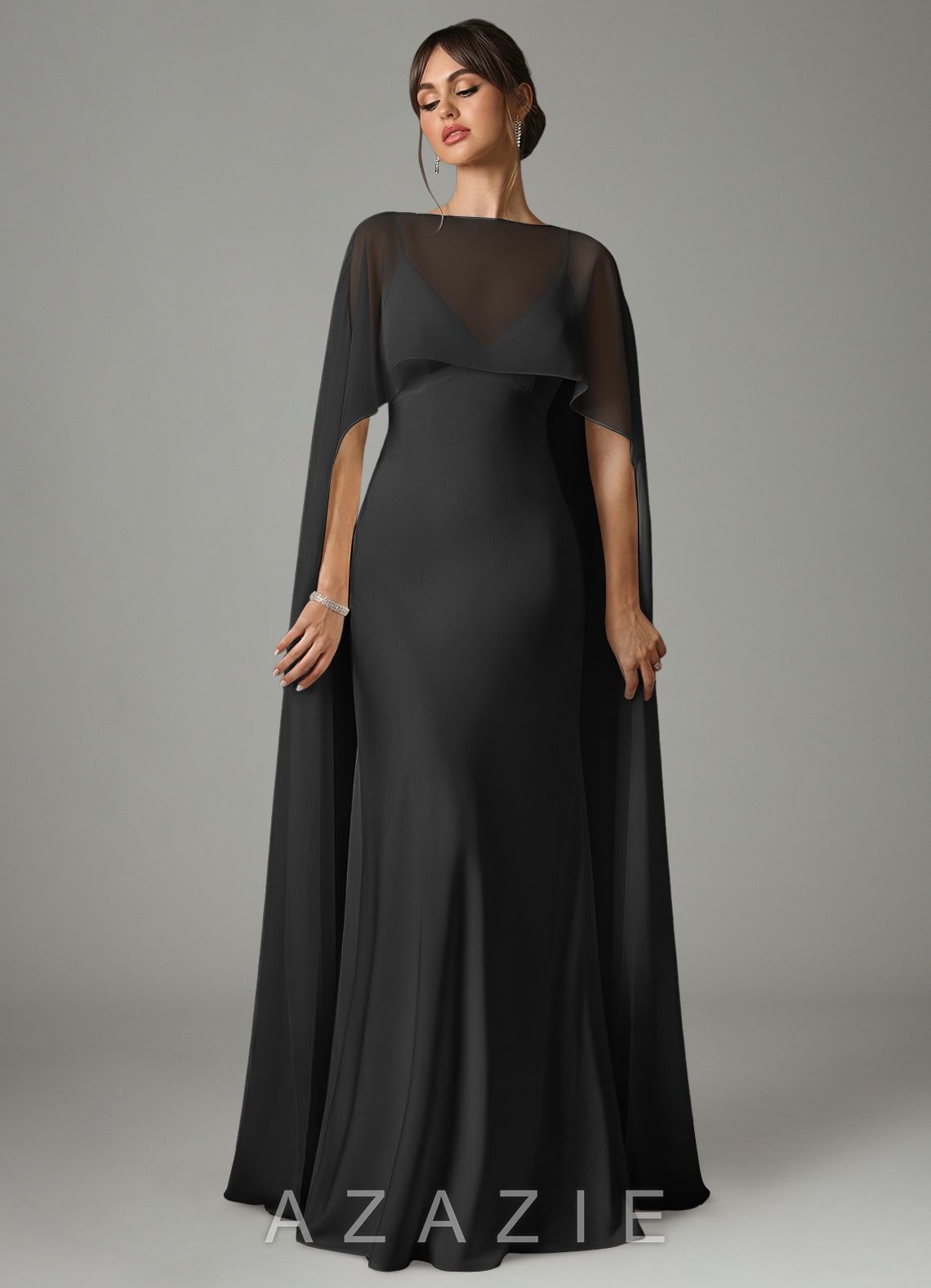 Azazie Stefania Black A-Line Stretch Satin Dress