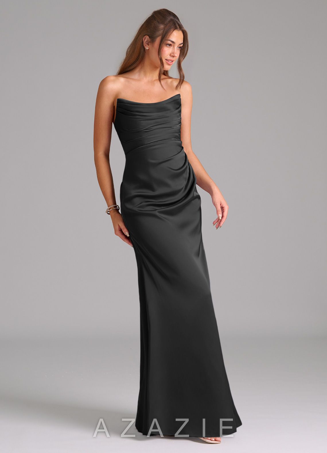 Azazie Lucille Black Mermaid Strapless Stretch Satin Convertible Dress black