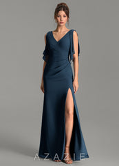Azazie Ember Dark Navy Sheath Pleated Chiffon Dress