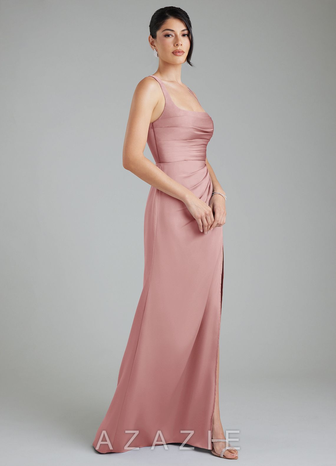 Azazie Sierra Dusty Rose A-Line Corset Stretch Satin Dress dusty_rose