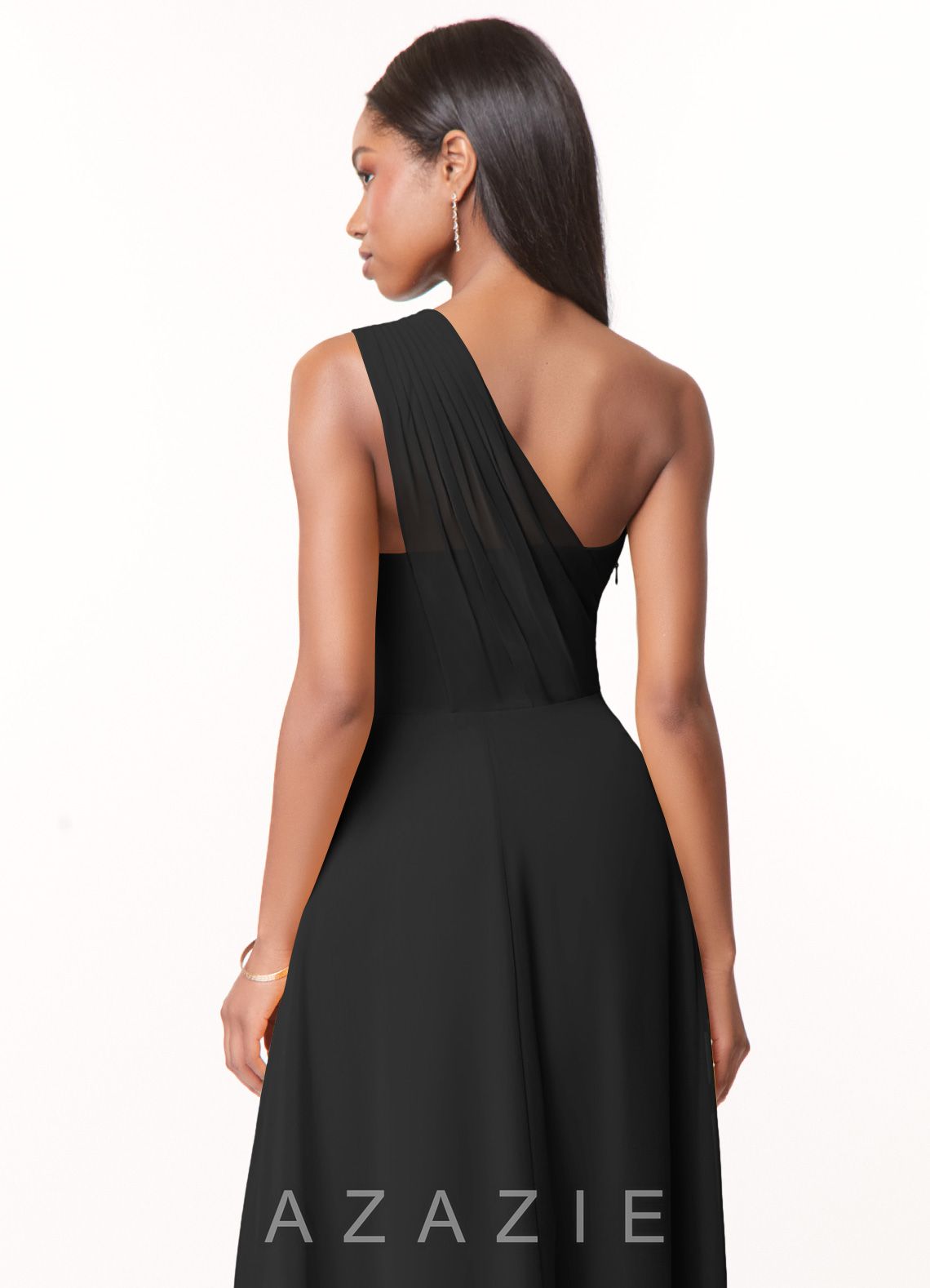 Azazie Ashley Black A-Line Ruched Chiffon Dress black