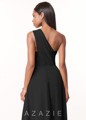 Azazie Ashley Black A-Line Ruched Chiffon Dress black