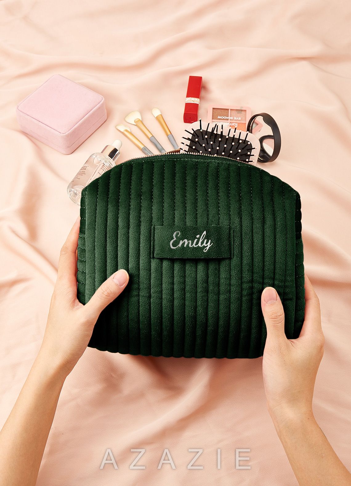 Personalized Name Makeup Bag  dark_green