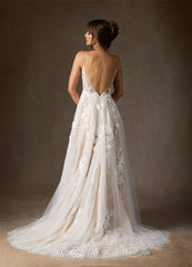 Azazie Monda Wedding Dress Diamond White Champagne A-Line Lace Tulle Dress