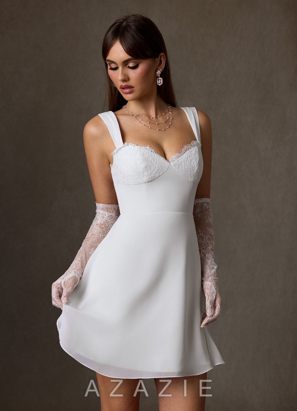 Azazie Scarlette Diamond White A-Line Sweetheart lace Chiffon Dress diamond_white