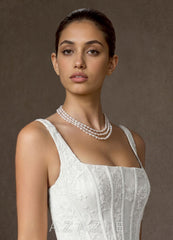 Multi Layer Pearl Choker Necklace  white
