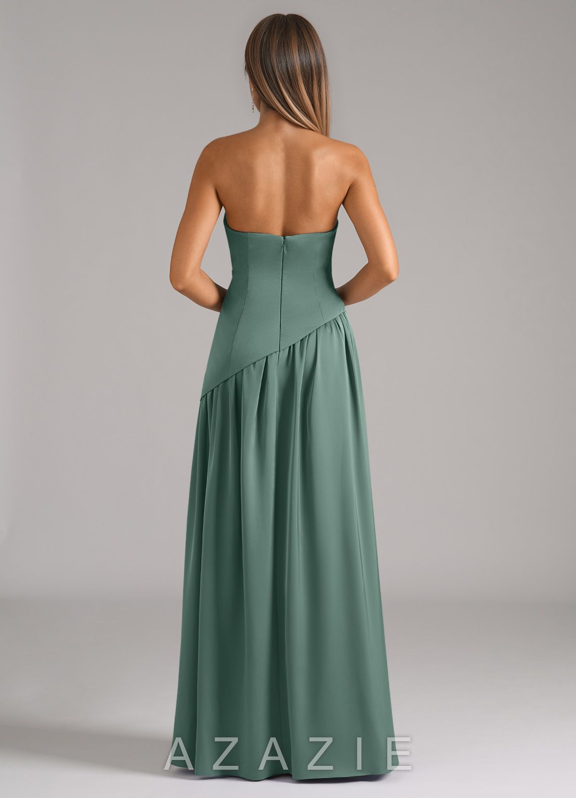 Azazie Adeline Eucalyptus A-Line Strapless Stretch Satin Convertible Dress eucalyptus