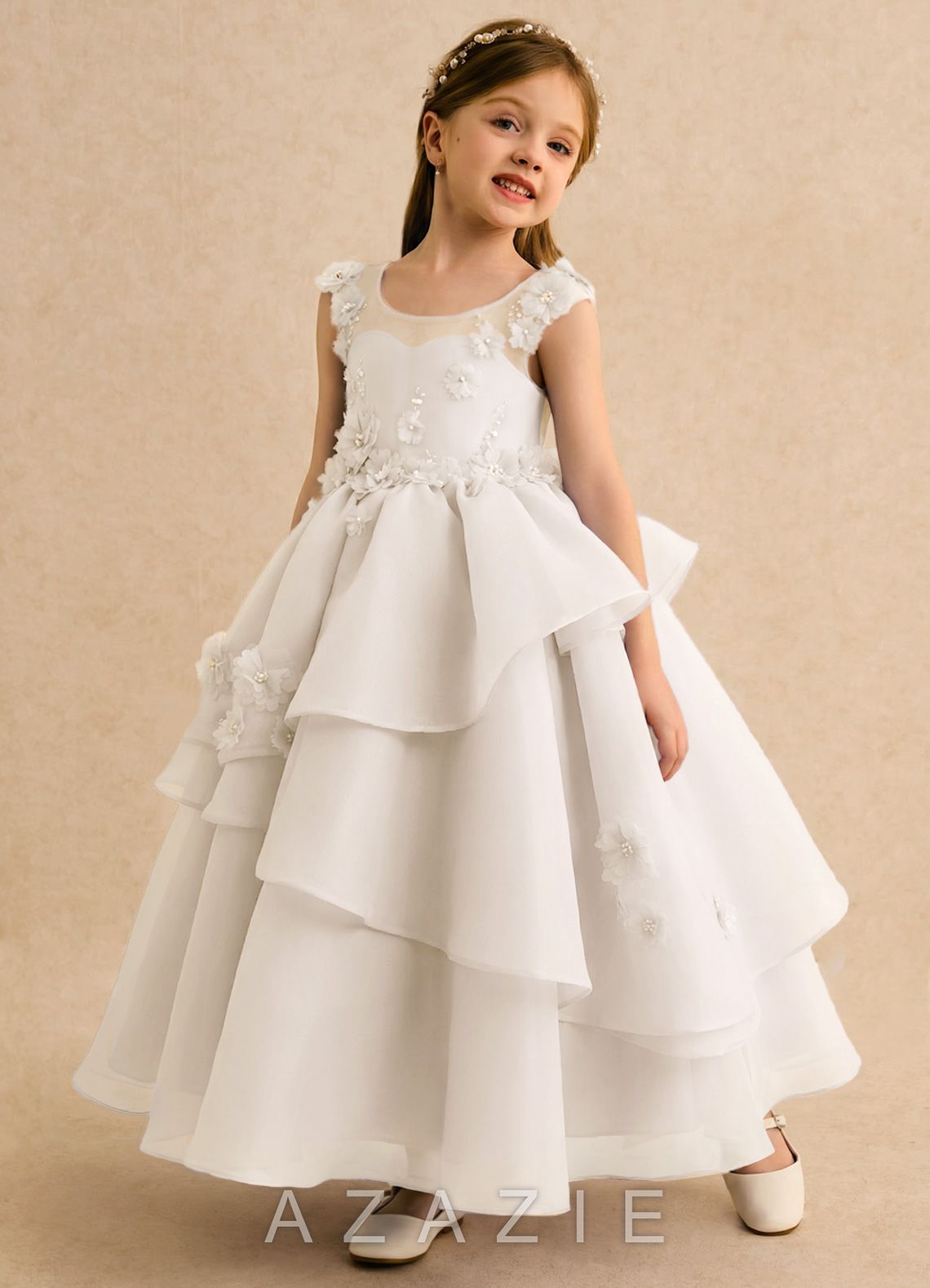 Azazie Mimie Ivory Ball-Gown Sweetheart Neckline Organza Dress
