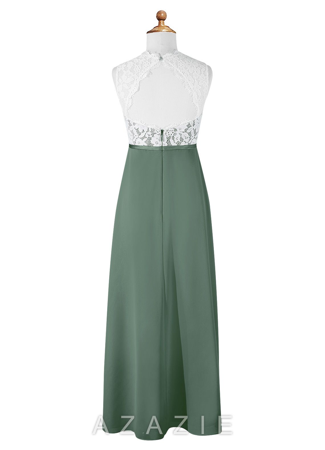 Azazie Rana Junior Eucalyptus A-Line Lace Chiffon Dress eucalyptus