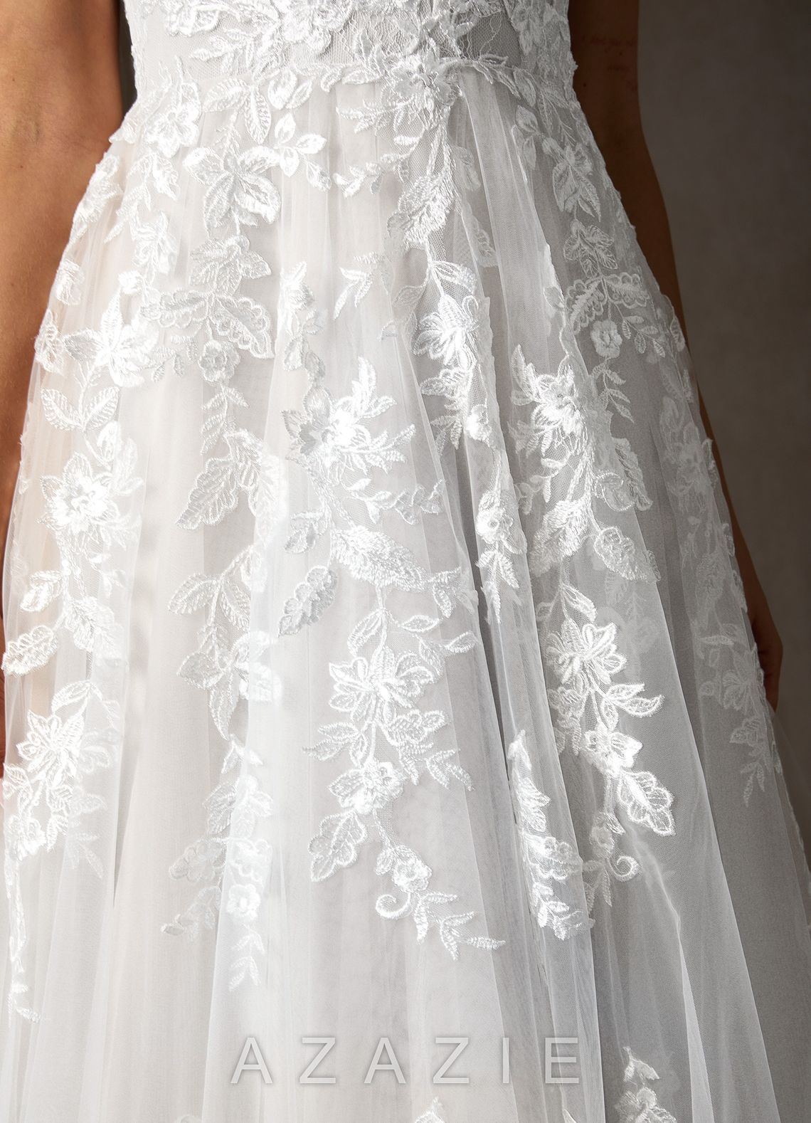 Azazie Sorella Wedding Dress Diamond White A-Line V-Neck Sequins Tulle Dress
