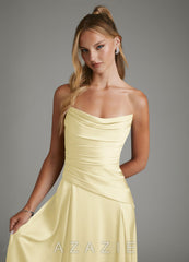 Azazie Gabriela Lemon Sorbet A-Line Corset Stretch Satin Dress lemon_sorbet
