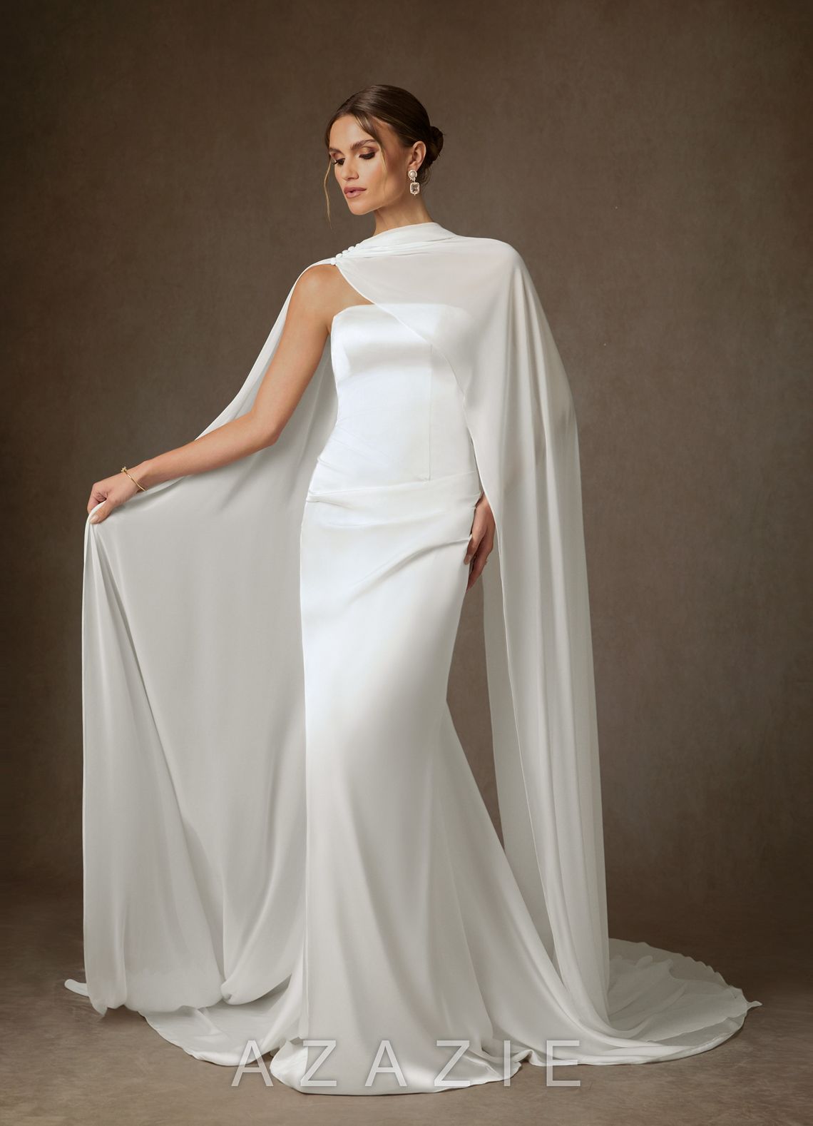 Azazie Begonia Diamond White Sheath Strapless Stretch Satin Dress