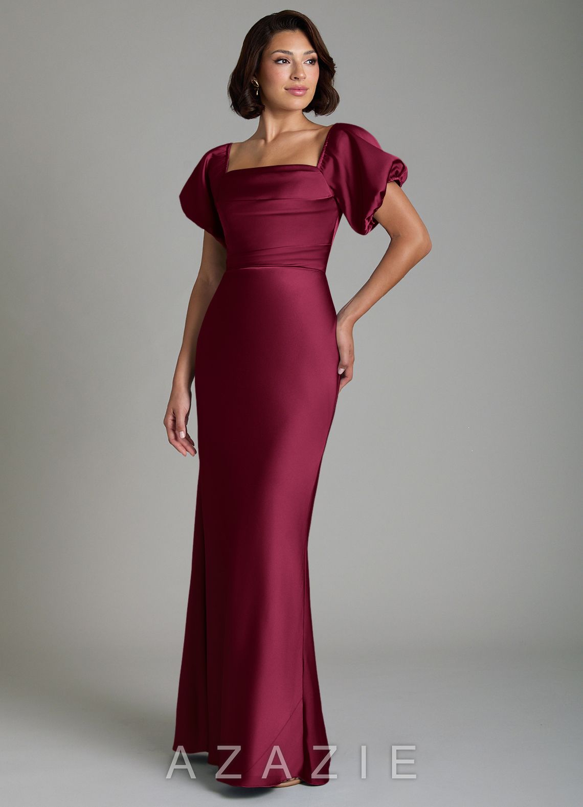 Azazie Lea Burgundy Mermaid Off the Shoulder Stretch Satin Convertible Dress burgundy