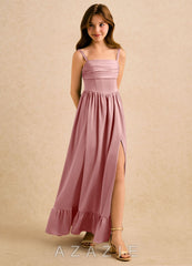 Azazie Maisie Girls Formal Dusty Rose A-Line Ruched Stretch Satin Dress dusty_rose