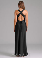 Azazie Evadne Black Sheath Pleated Stretch Satin Dress black