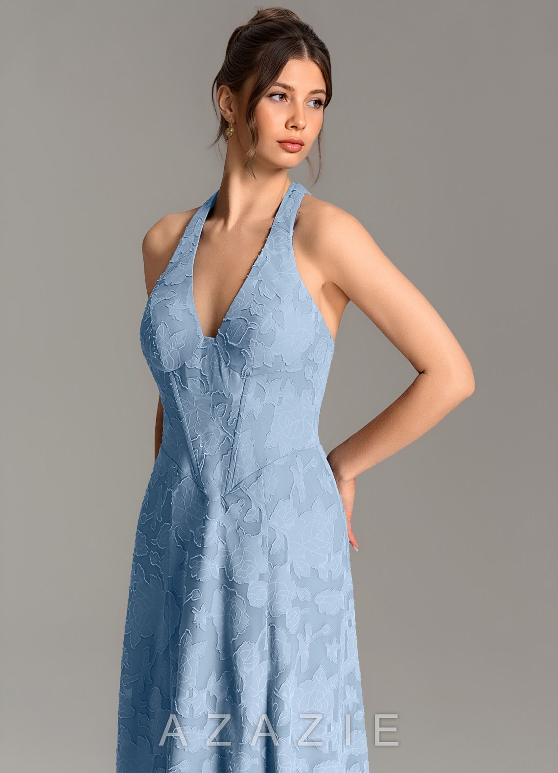 Azazie Nia Powder Blue A-Line Corset Floral Burnout Dress powder_blue
