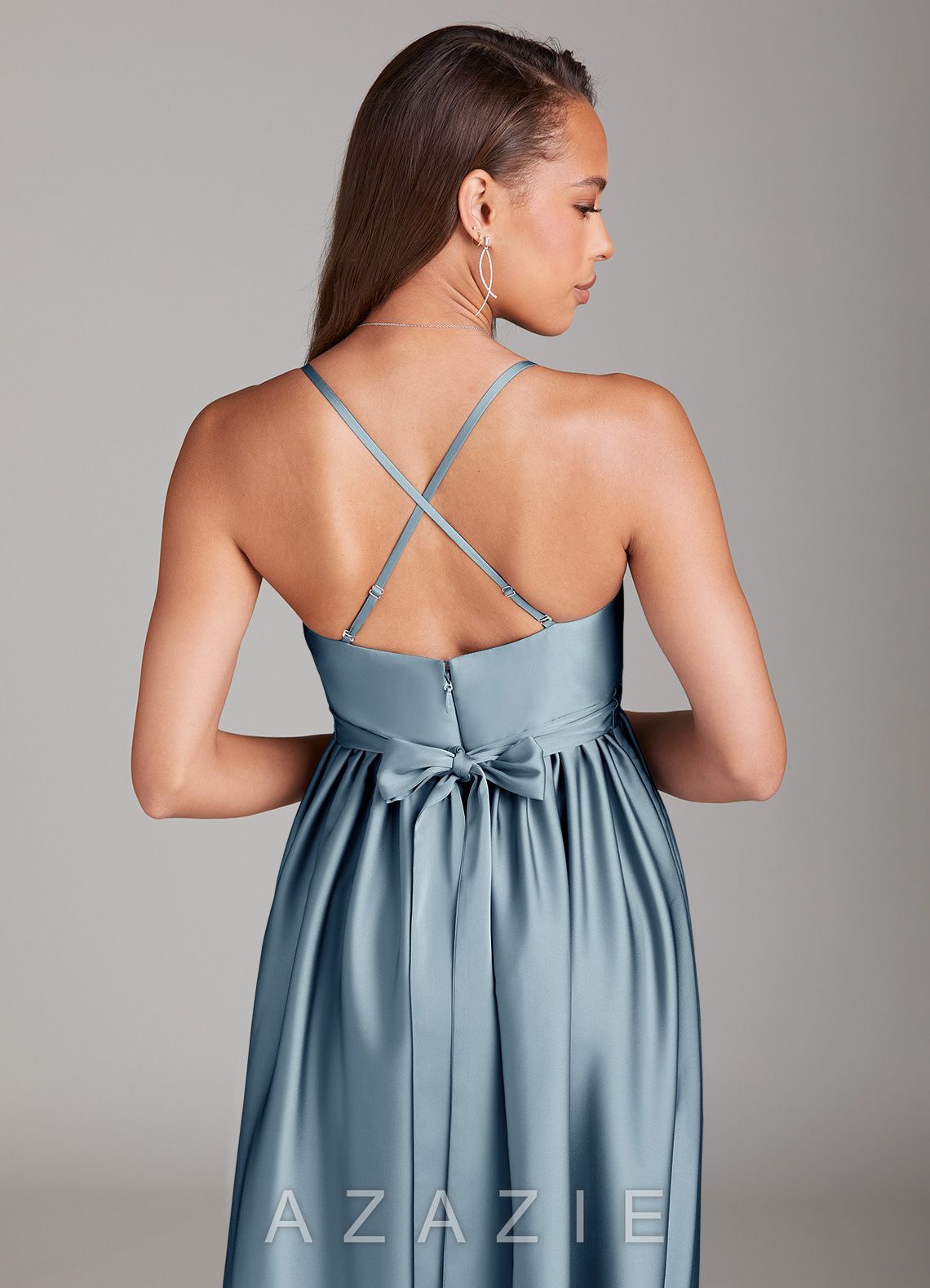 Azazie Llana A-Line Stretch Satin Floor-Length Dress with Pockets dusty_blue