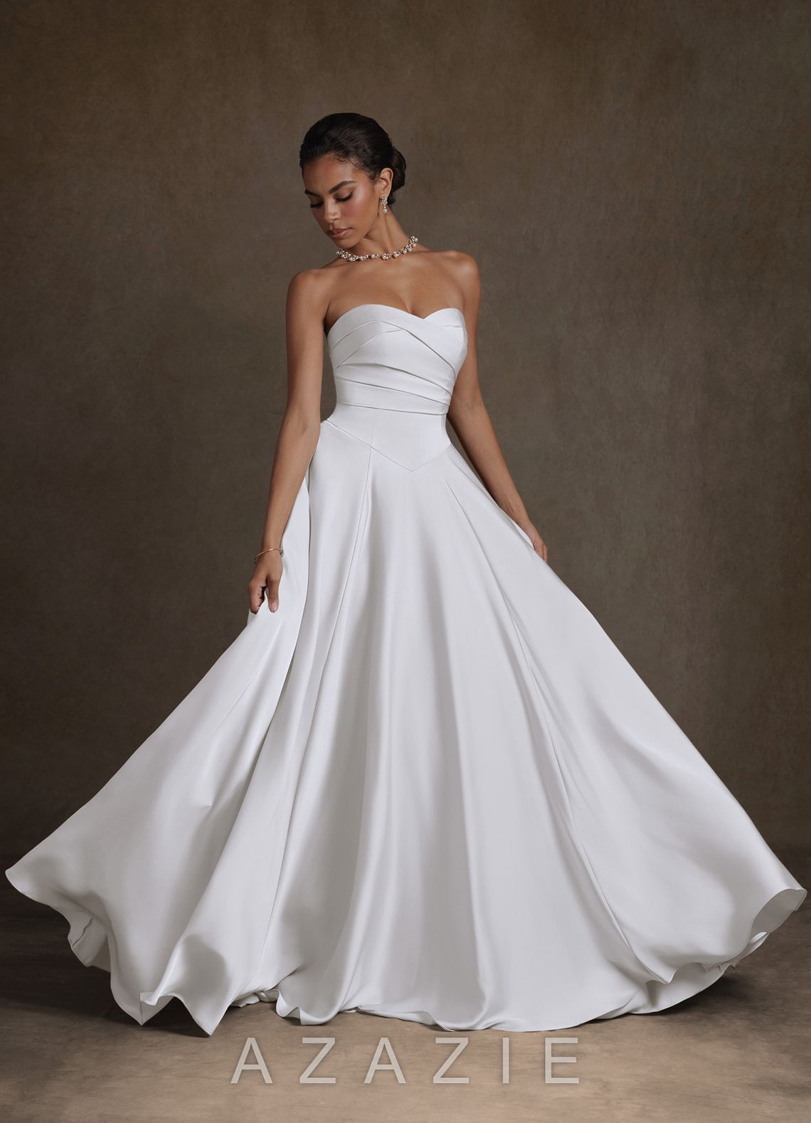 Azazie Alta Diamond White A-Line Strapless Stretch Satin Dress