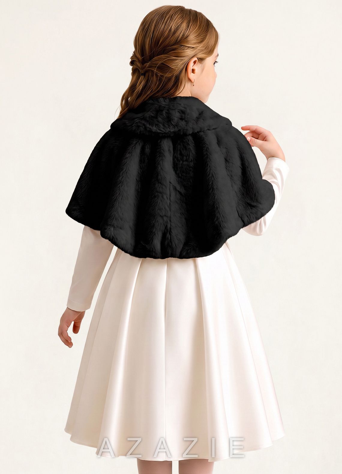 Flower Girl Faux Fur Collared Cape  black