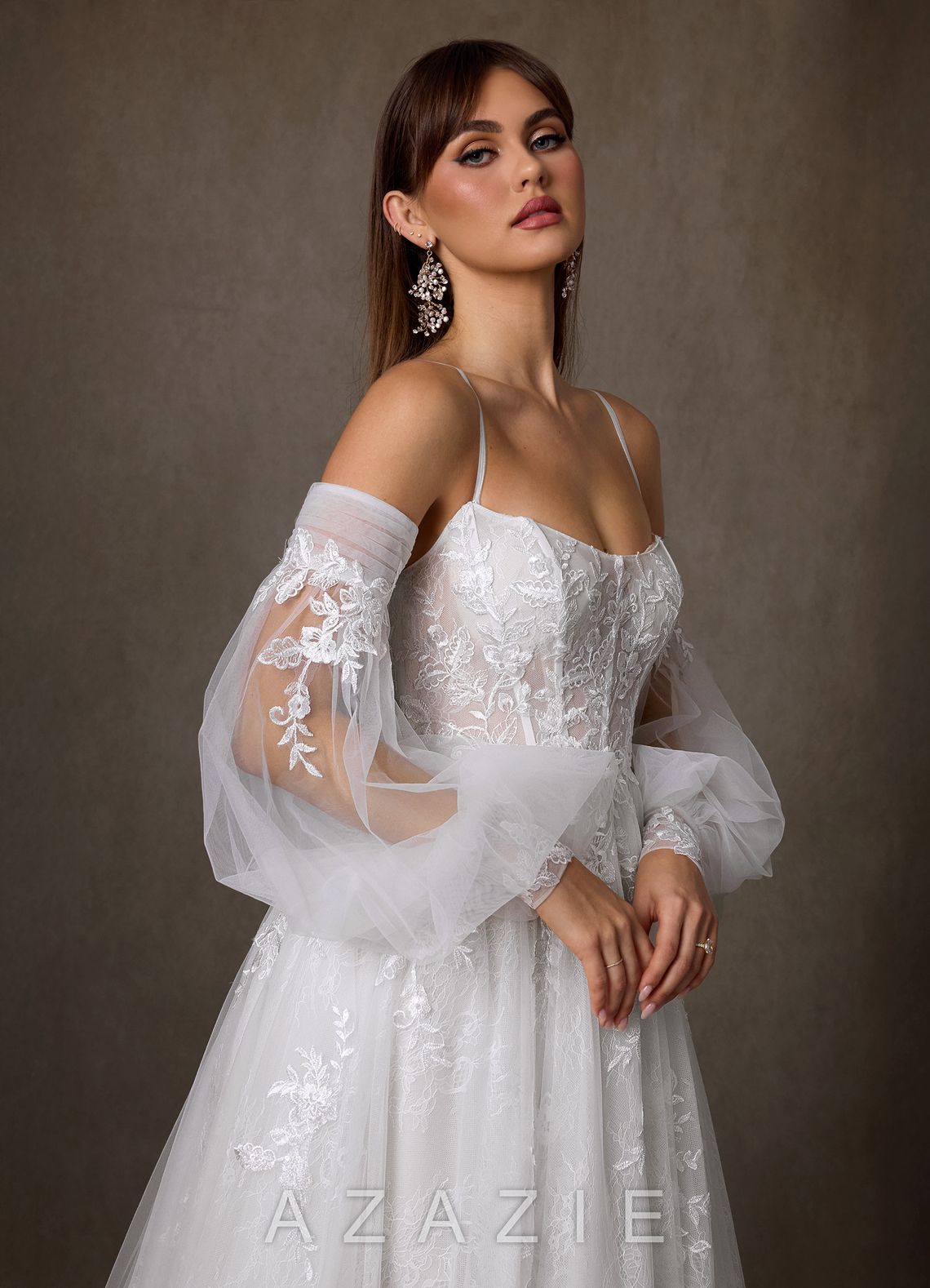 Azazie Elowyn Diamond White Ball-Gown Strapless Lace Dress diamond_white
