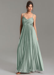 Azazie Blake Agave A-Line Pleated Stretch Satin Dress agave