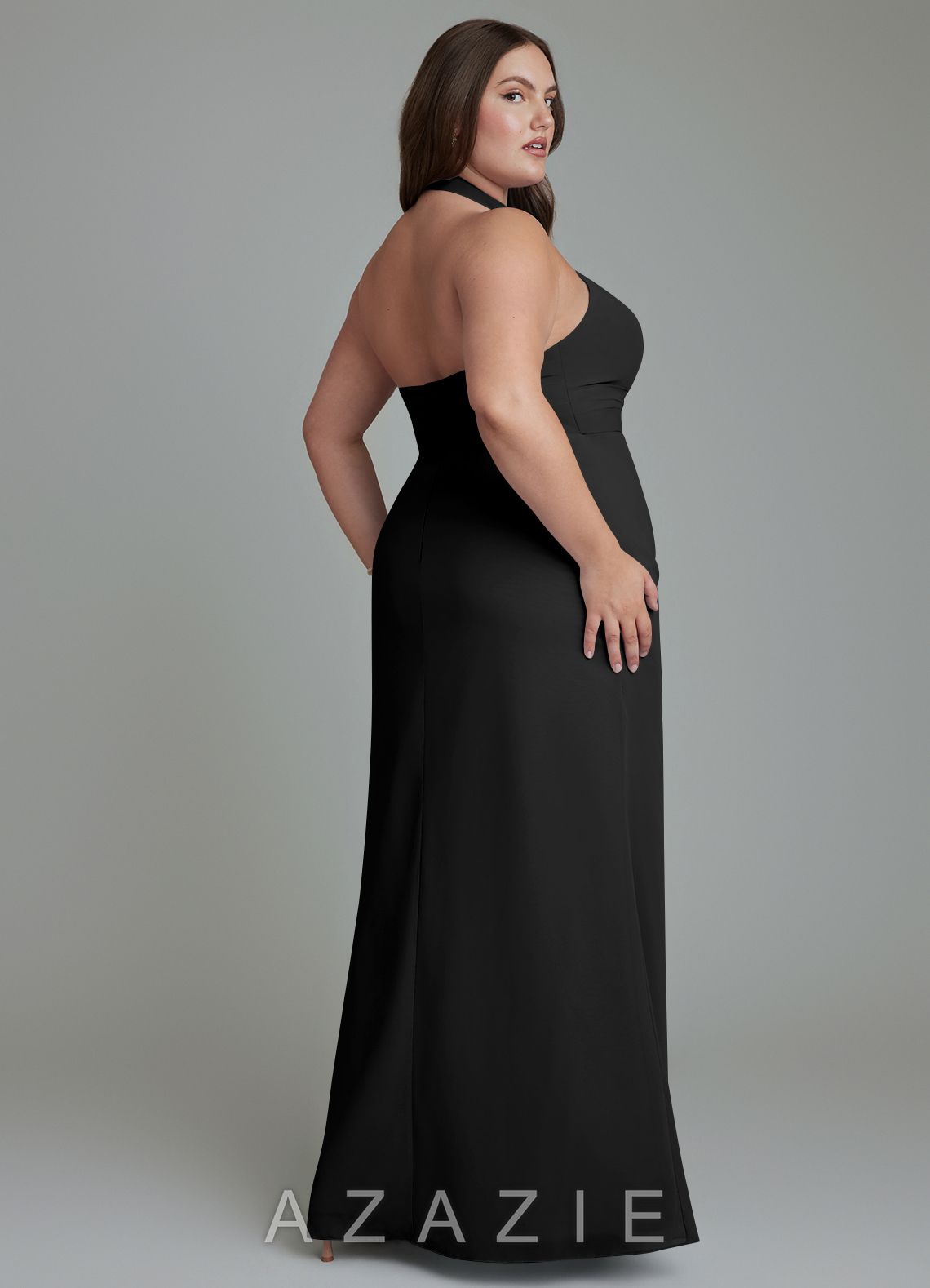 Azazie Jemma Black Sheath Pleated Chiffon Dress black