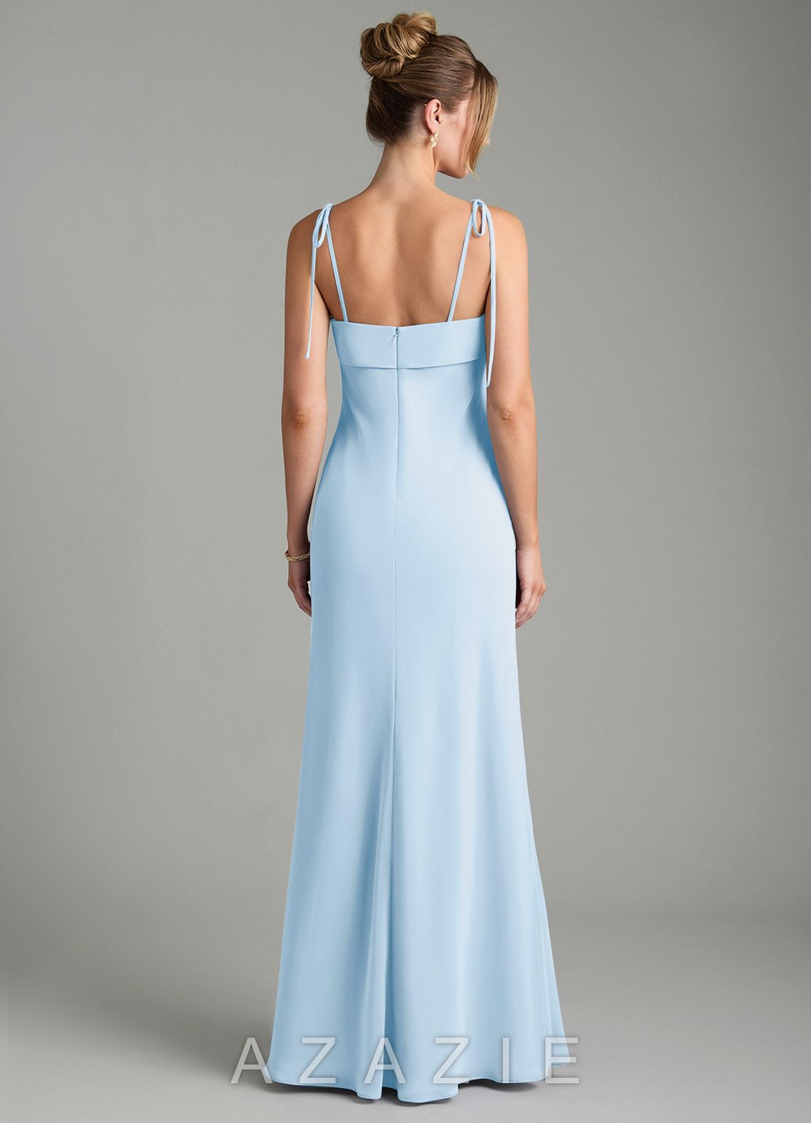 Azazie Ellia Sky Blue Sheath Bow Chiffon Dress sky_blue