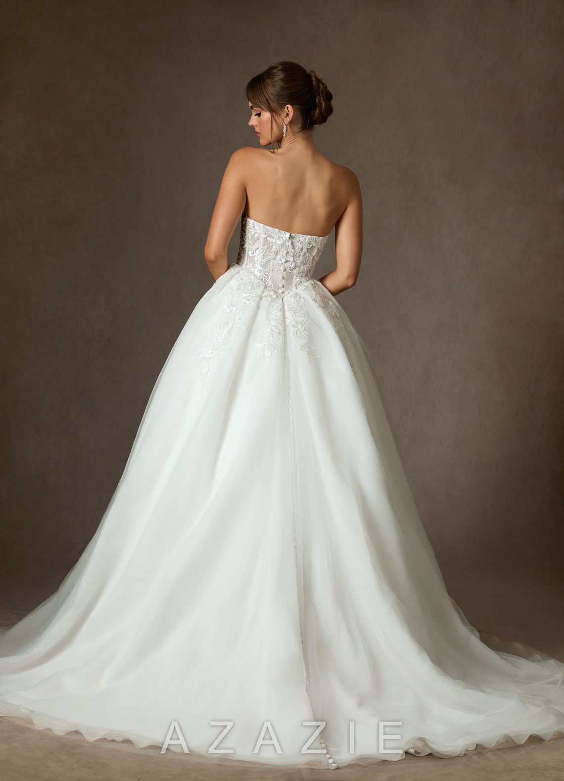 Azazie Ainsley Diamond White Ball-Gown Strapless Lace Dress