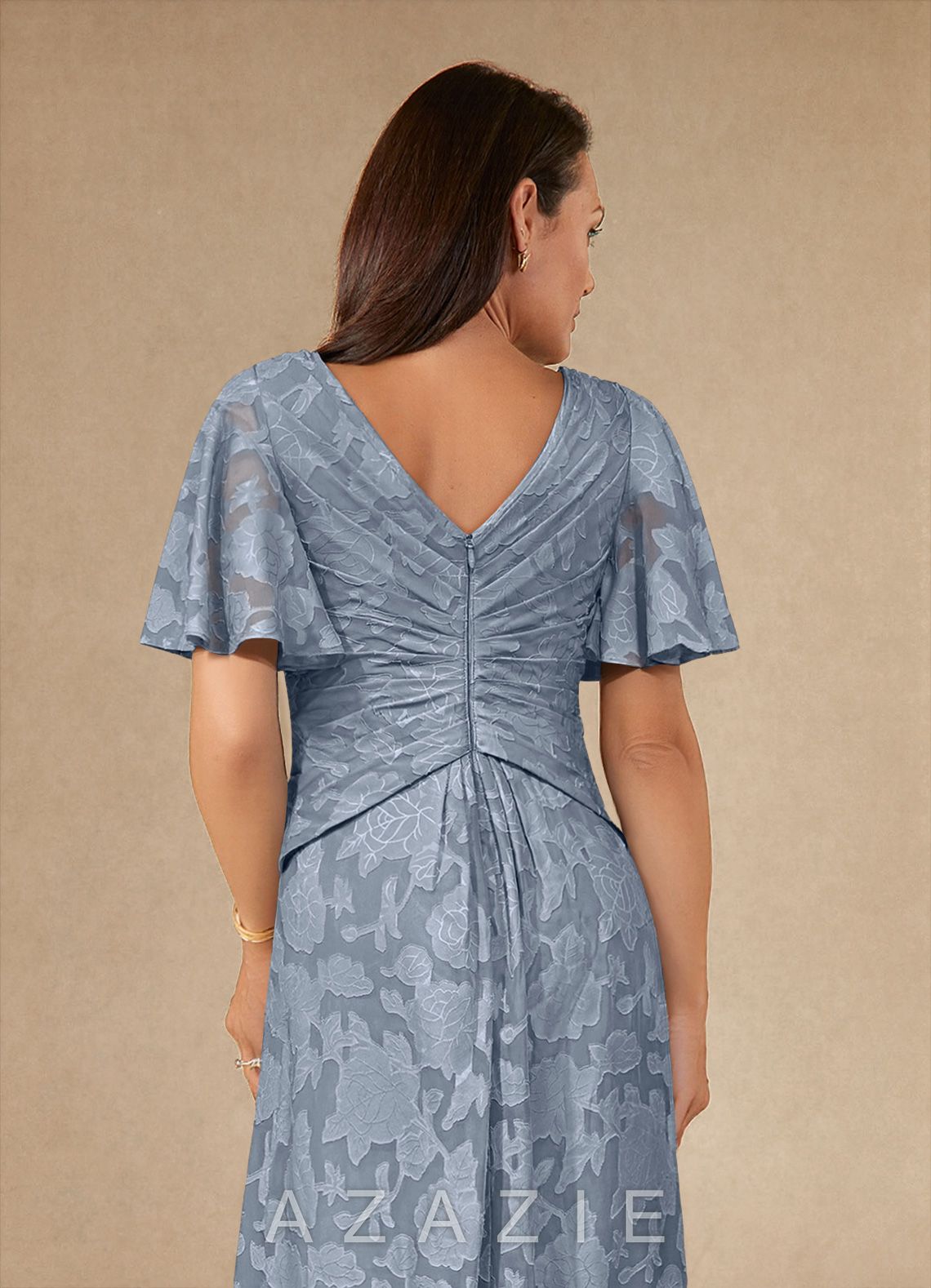 Azazie Emmeline Dusty Blue A-Line Pleated Floral Burnout Dress dusty_blue