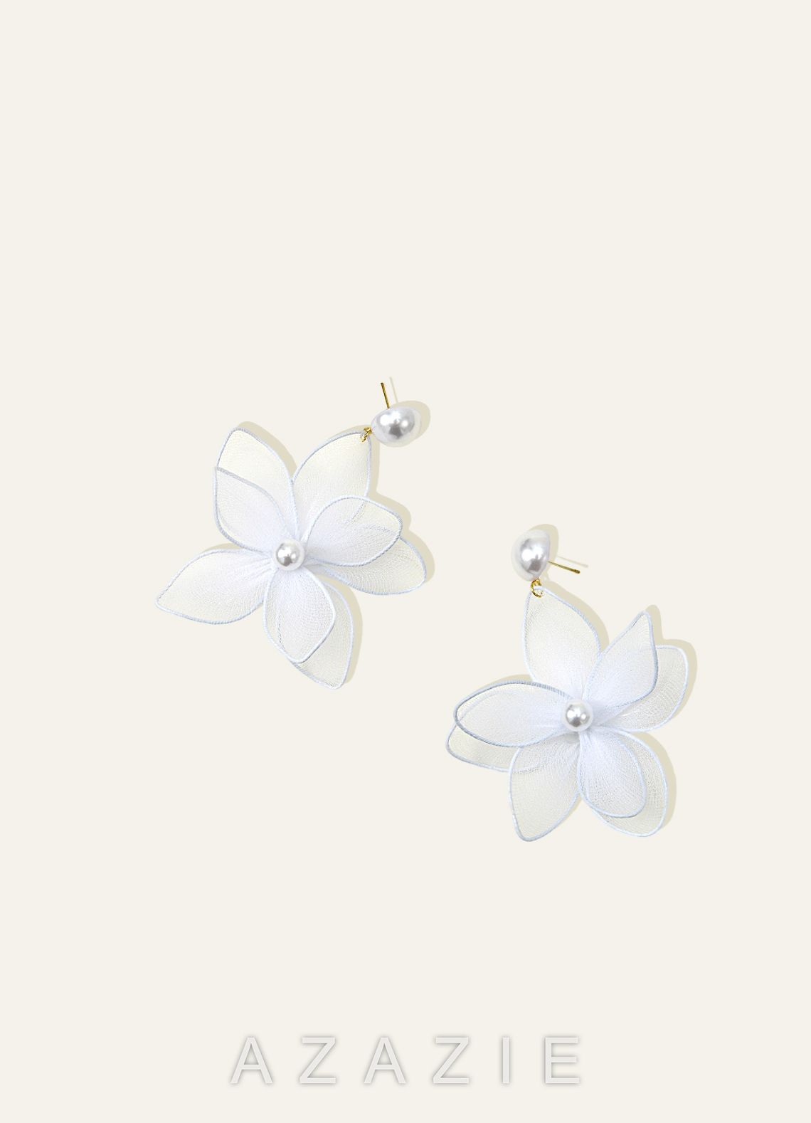 Mesh Floral Pearl Drop Earrings  white