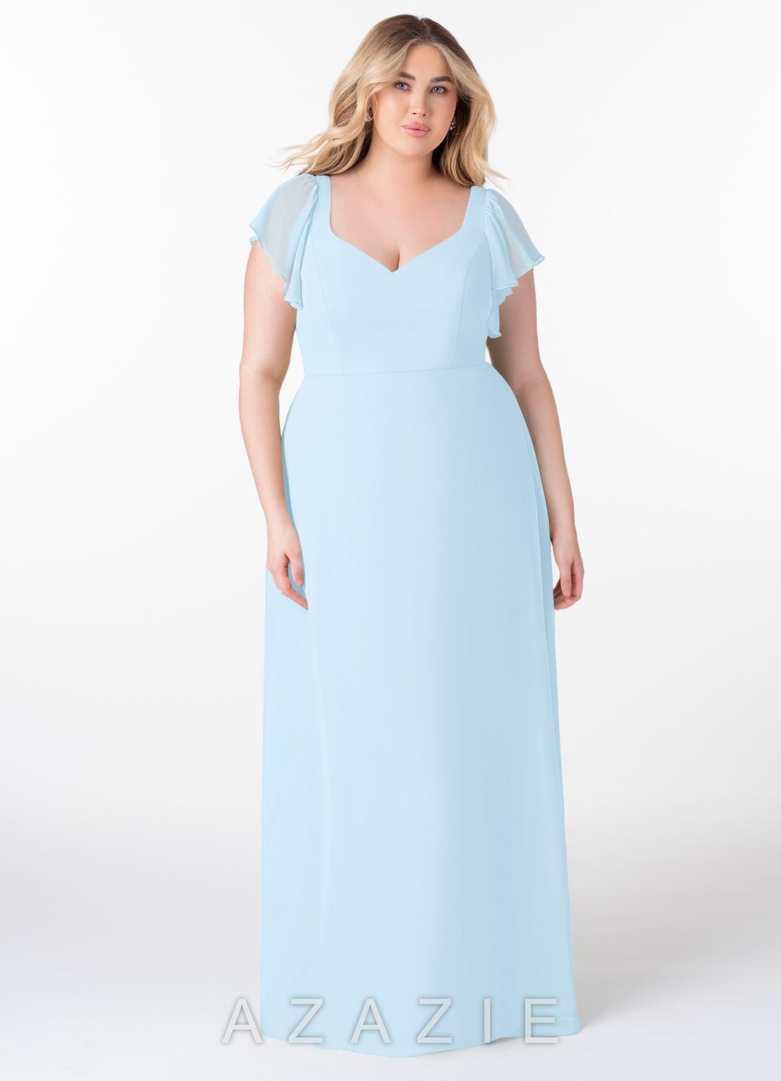 Azazie Syenna Sky Blue A-Line Ruched Chiffon Dress sky_blue