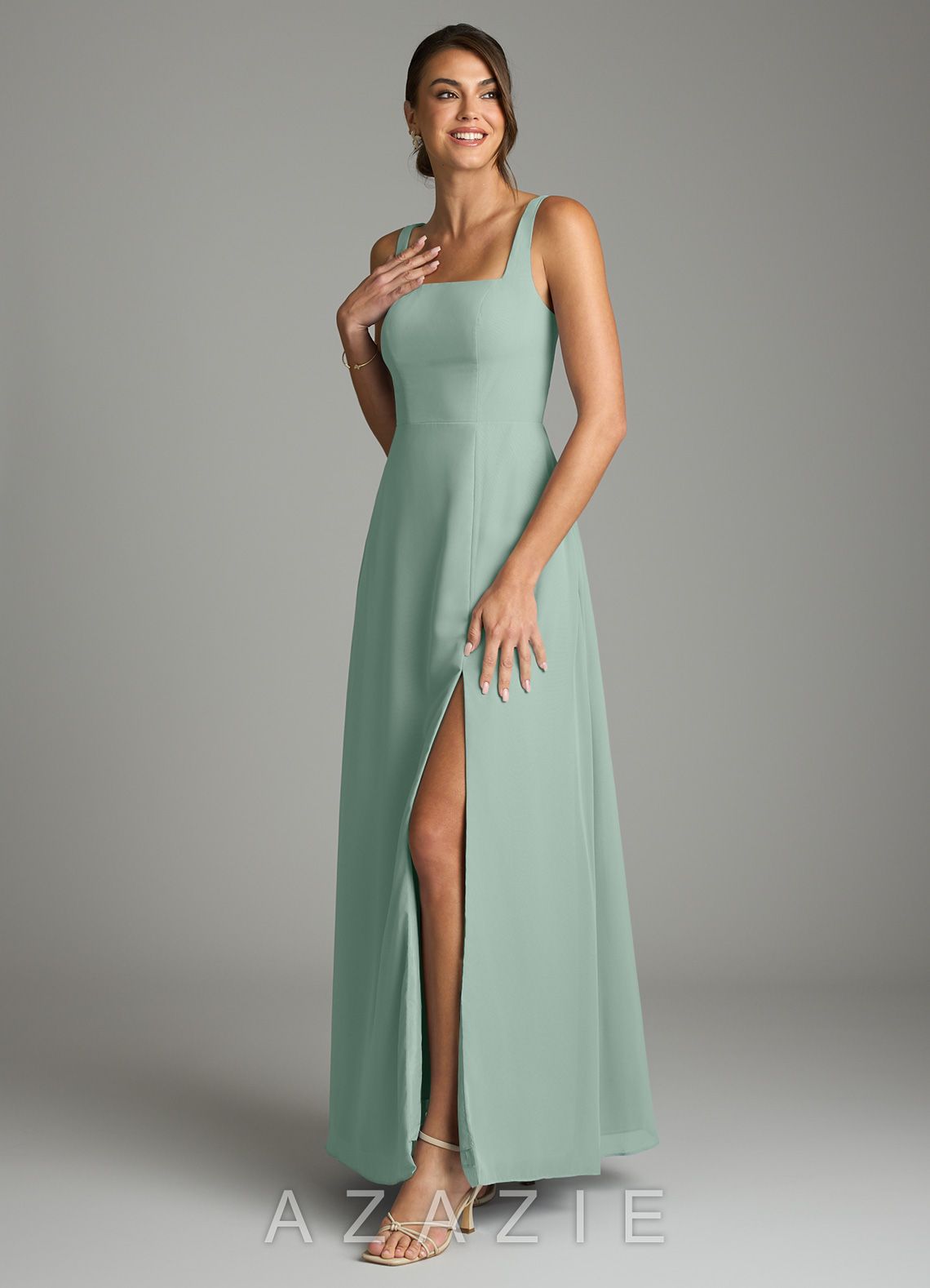 Azazie Debra Agave A-Line with Pockets Chiffon Convertible Dress agave